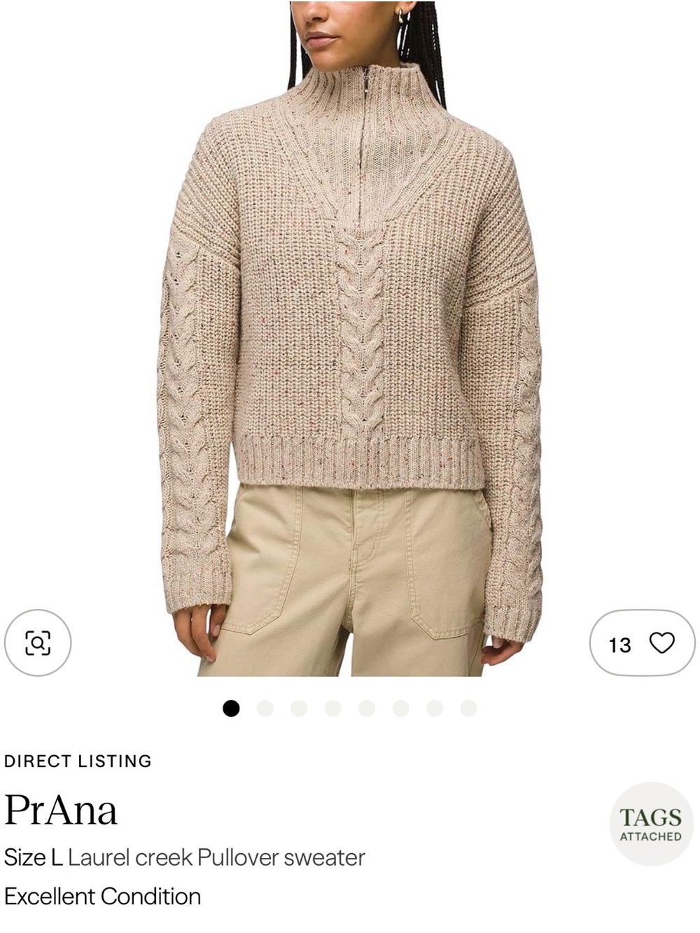 Prana Laurel Creek Cable Knit Half-Zip Pullover Sweater - Beige